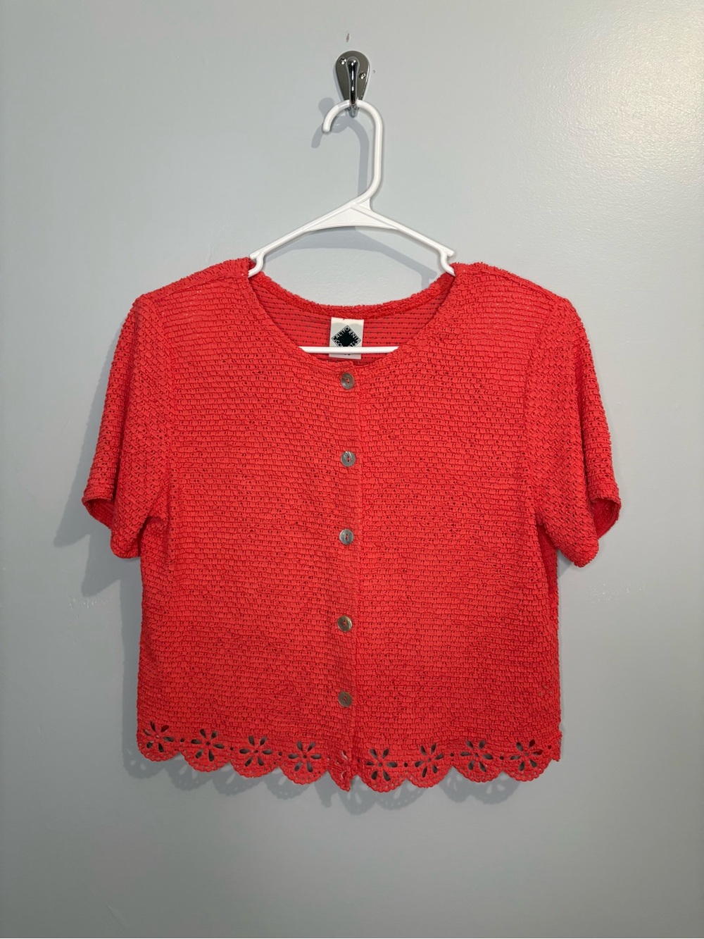Vintage California Concepts Button-Front Short Sleeve Top Coral Cut Out Retro - Picture 2 of 15